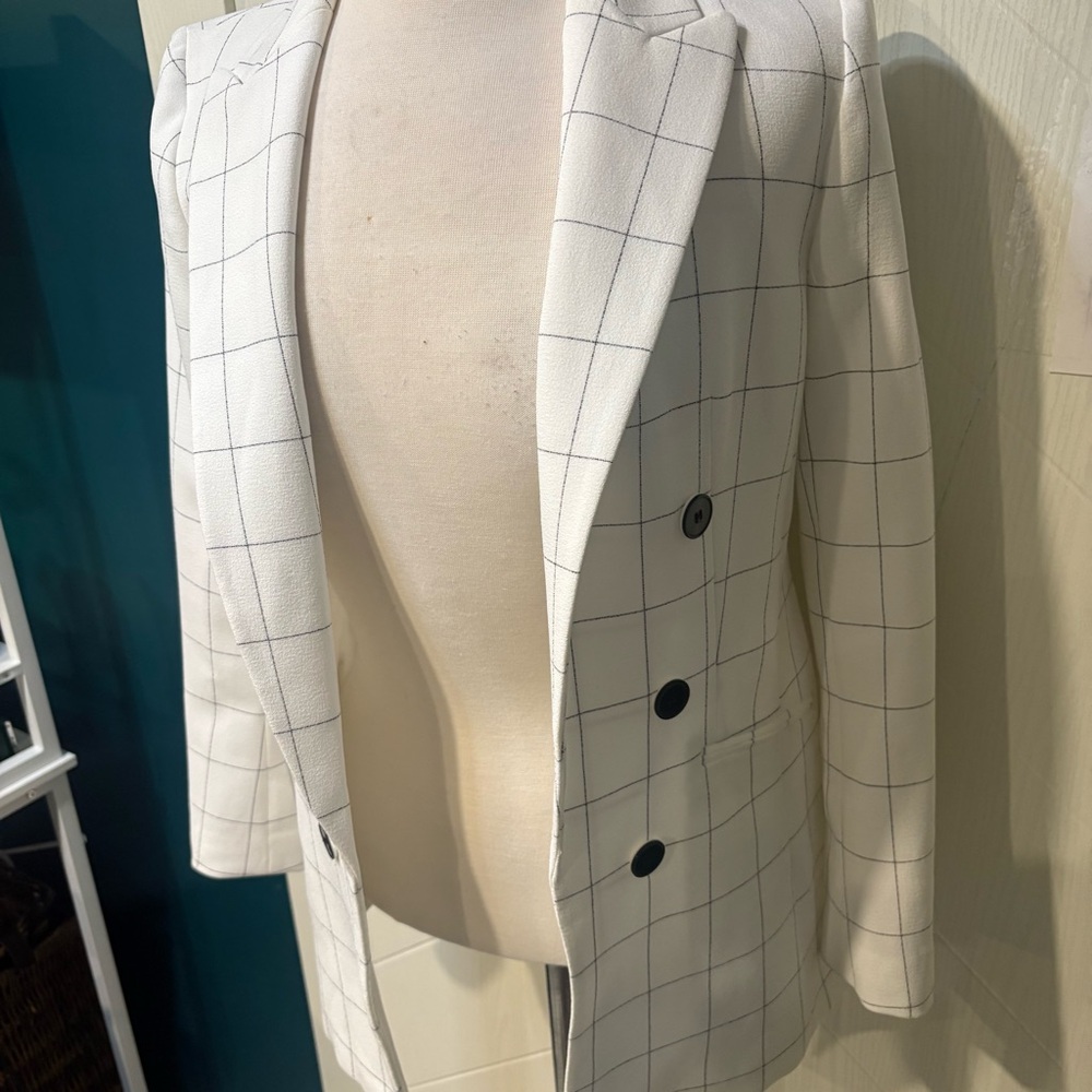 Bar III White Windowpane Plaid Blazer (XS) 80s‎ Style/ Retro/ - Picture 5 of 7